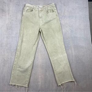 Zara Denim Jeans women Size 8 US. Light Sage Green Distressed Crop Raw Hem
